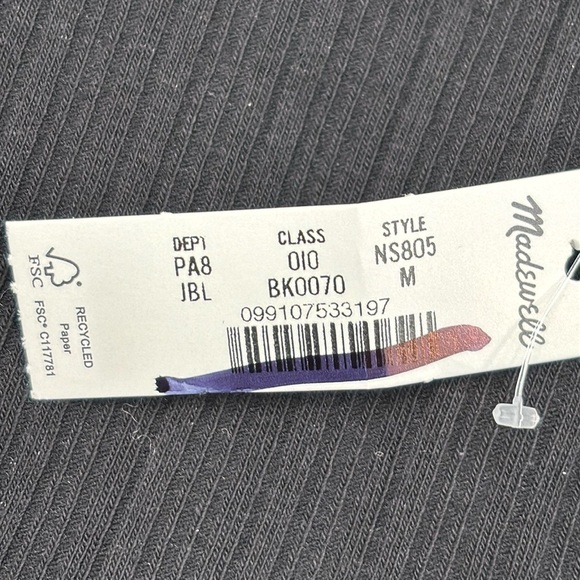 Madewell Ribbed Long-Sleeve Boatneck Top in Jet Black size M NWT NS805 - Picture 7 of 11